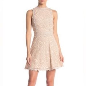 J.O.A. Beige Sleeveless Floral Lace Flared Dress - Size XS